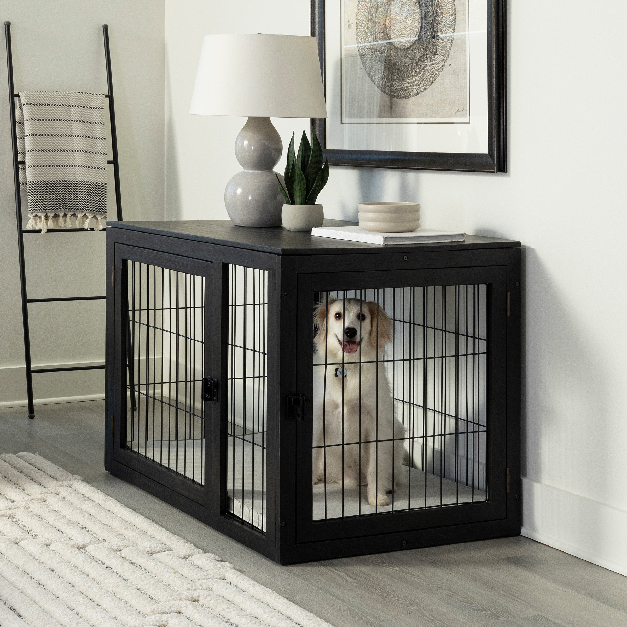 Black wood cheap dog crate