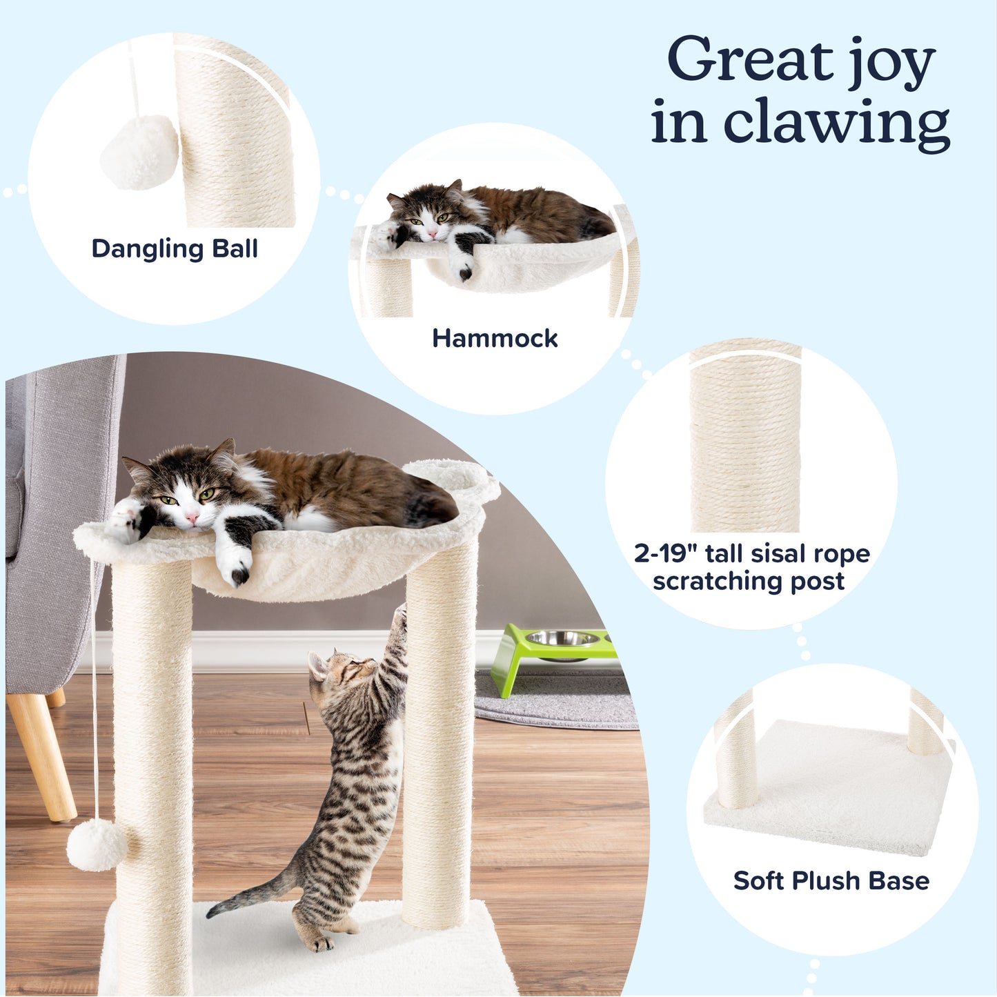 PETMAKER Cat Hammock with Scratching Posts, White