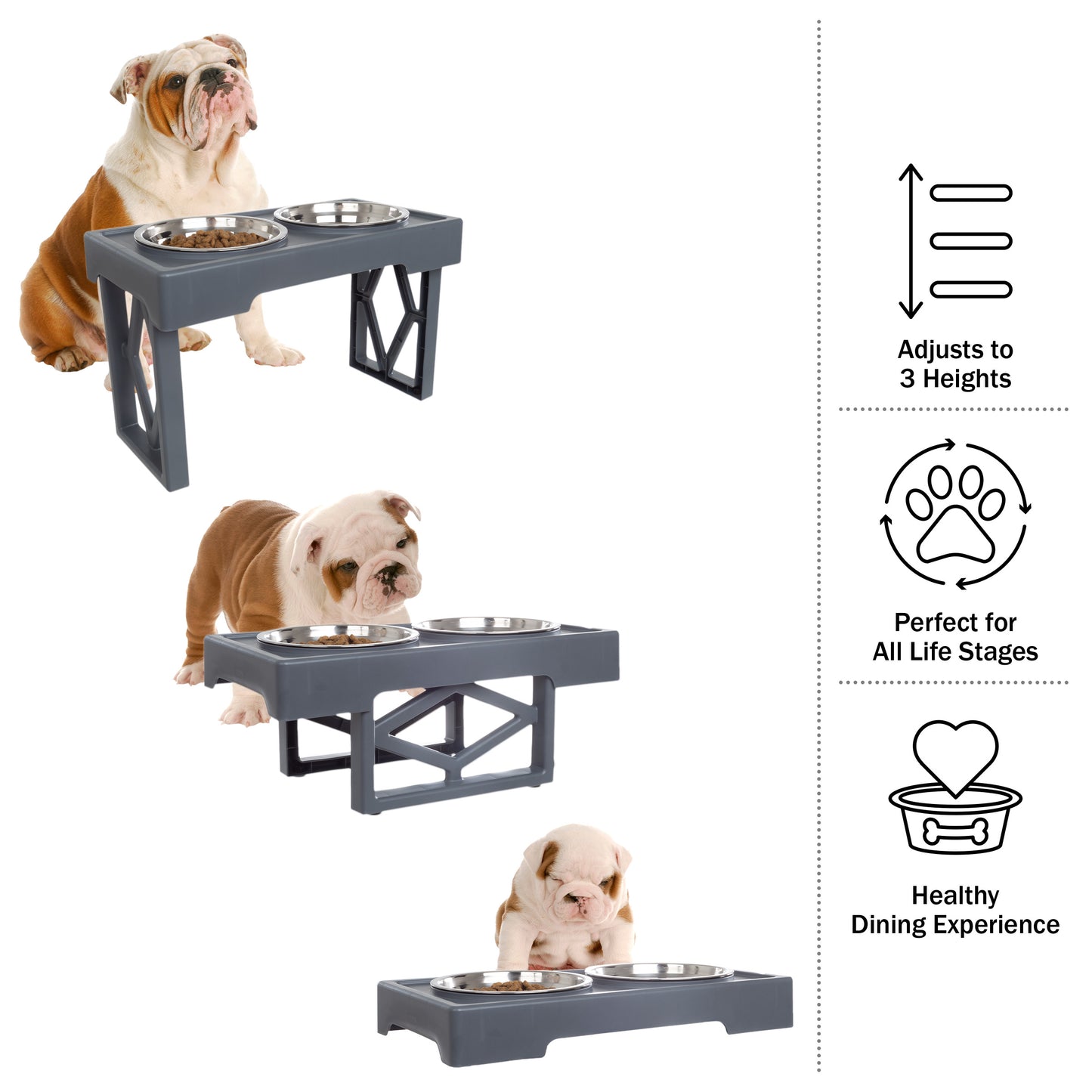 PETMAKER Adjustable Raised Dog Bowl Stand, Gray