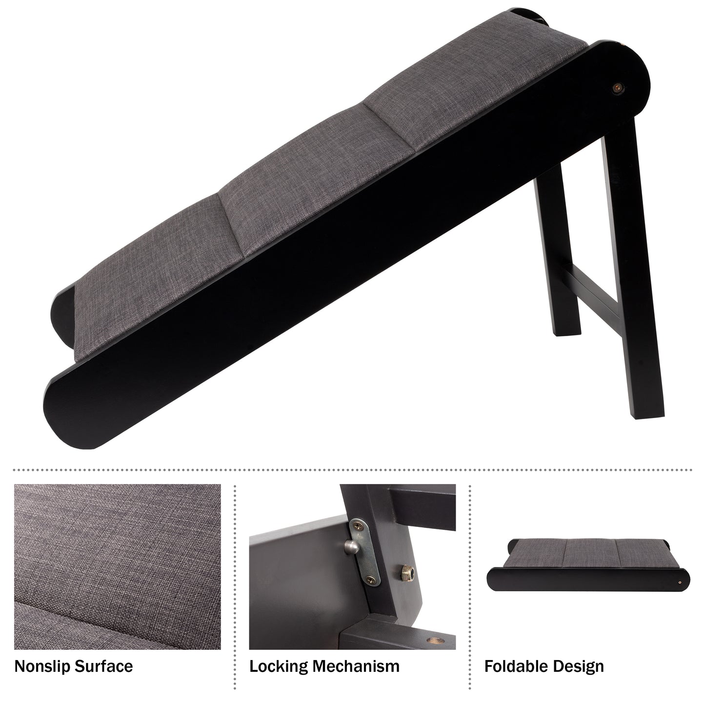 Foldable Wooden Pet Ramp, Black/Gray