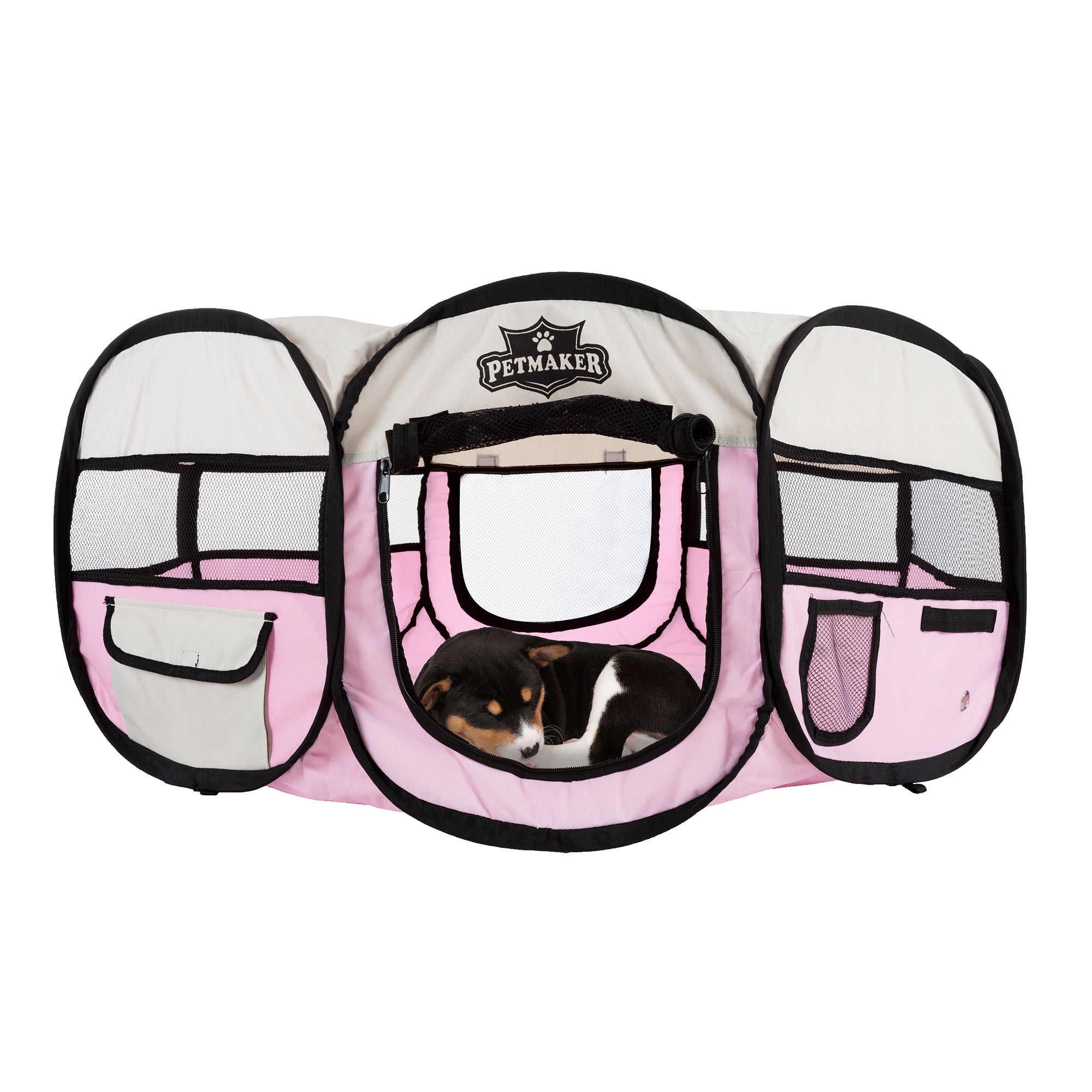 PETMAKER Portable Puppy Playpen with Mesh Windows and Zippered Roof Pink PetMaker