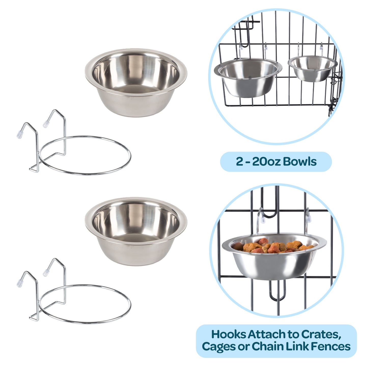 Stainless-Steel Hanging Dog Bowl Set