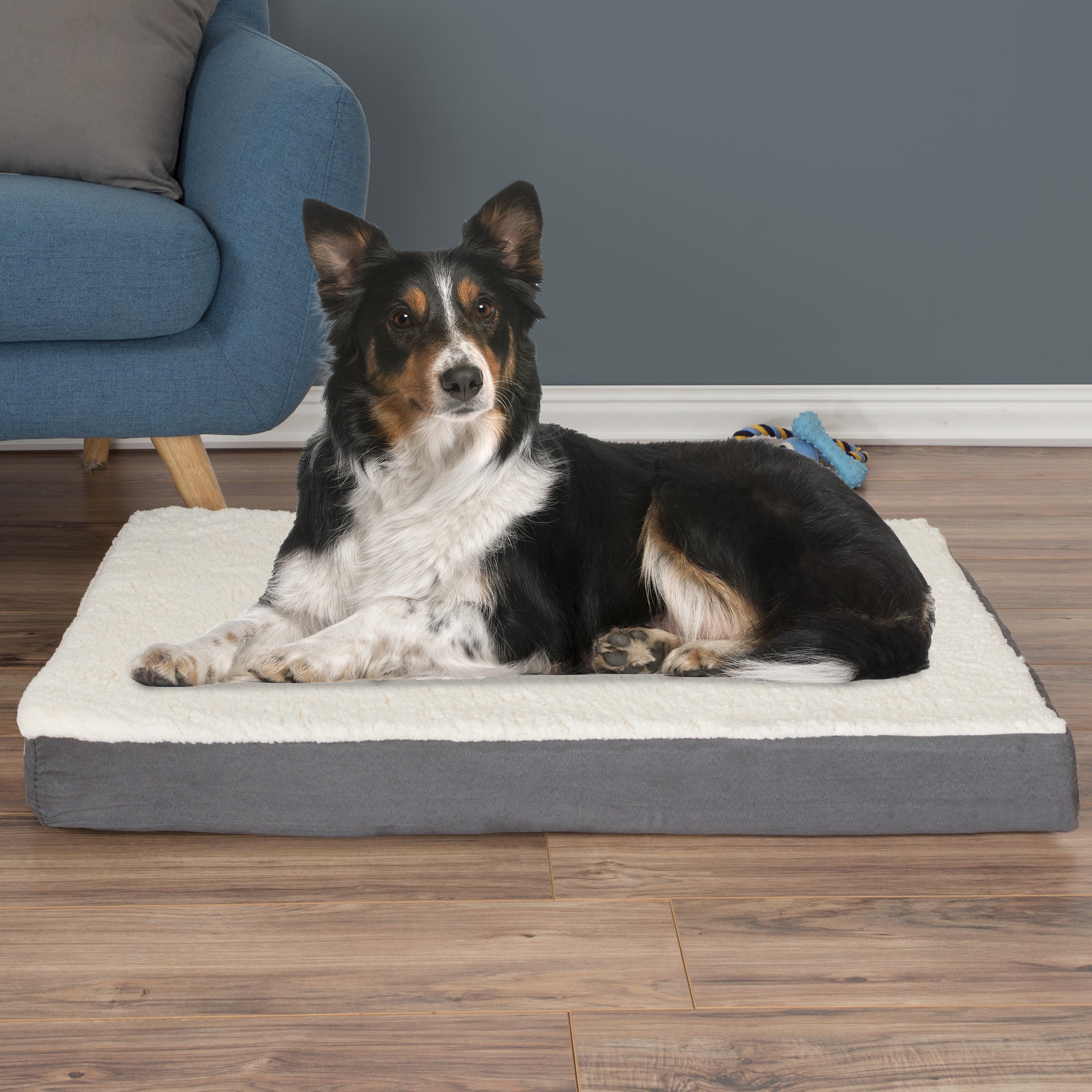 Petmaker Orthopedic Sherpa Top Pet Bed with Memory Foam and Removable Cover Gray