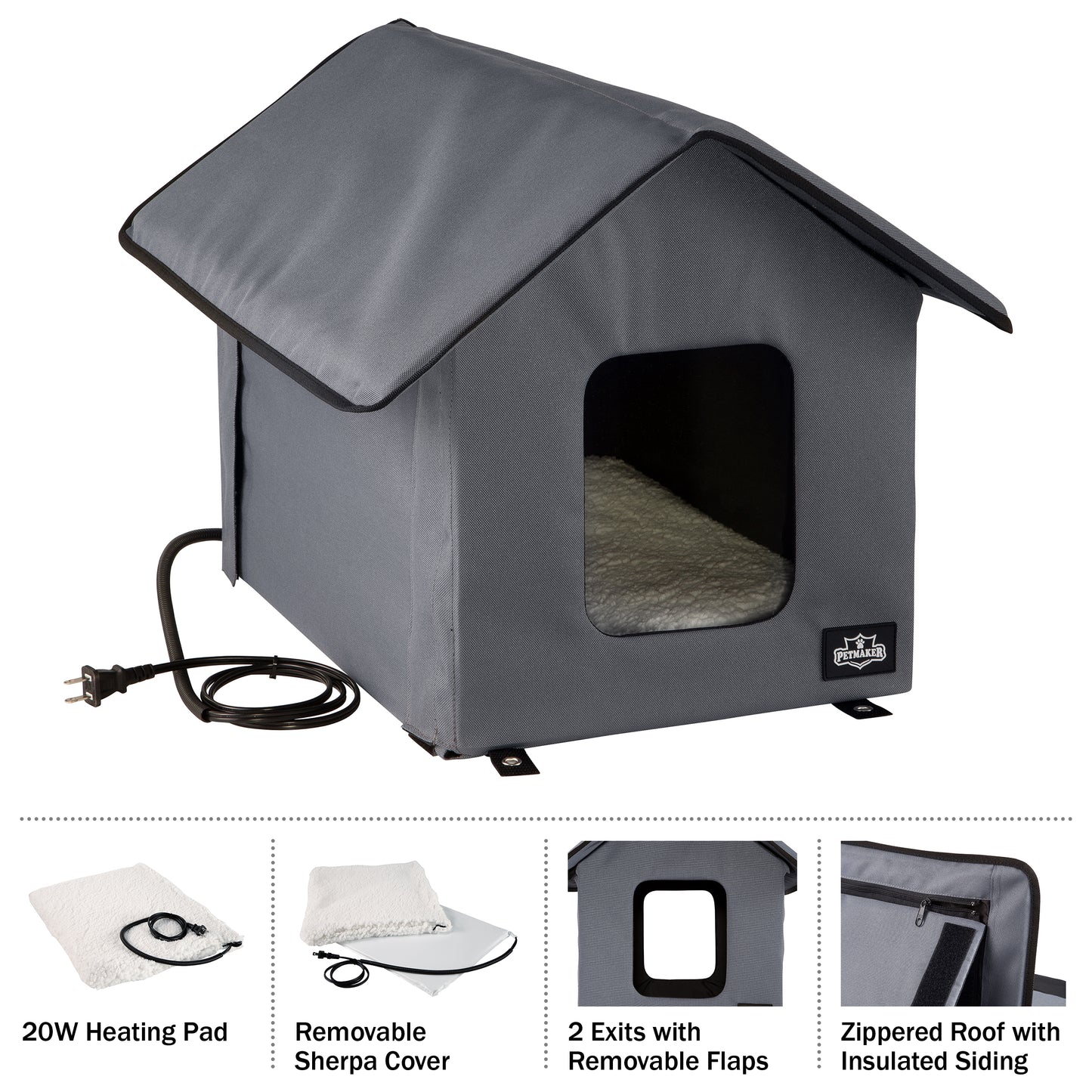 Heated Cat House with Sherpa Pad