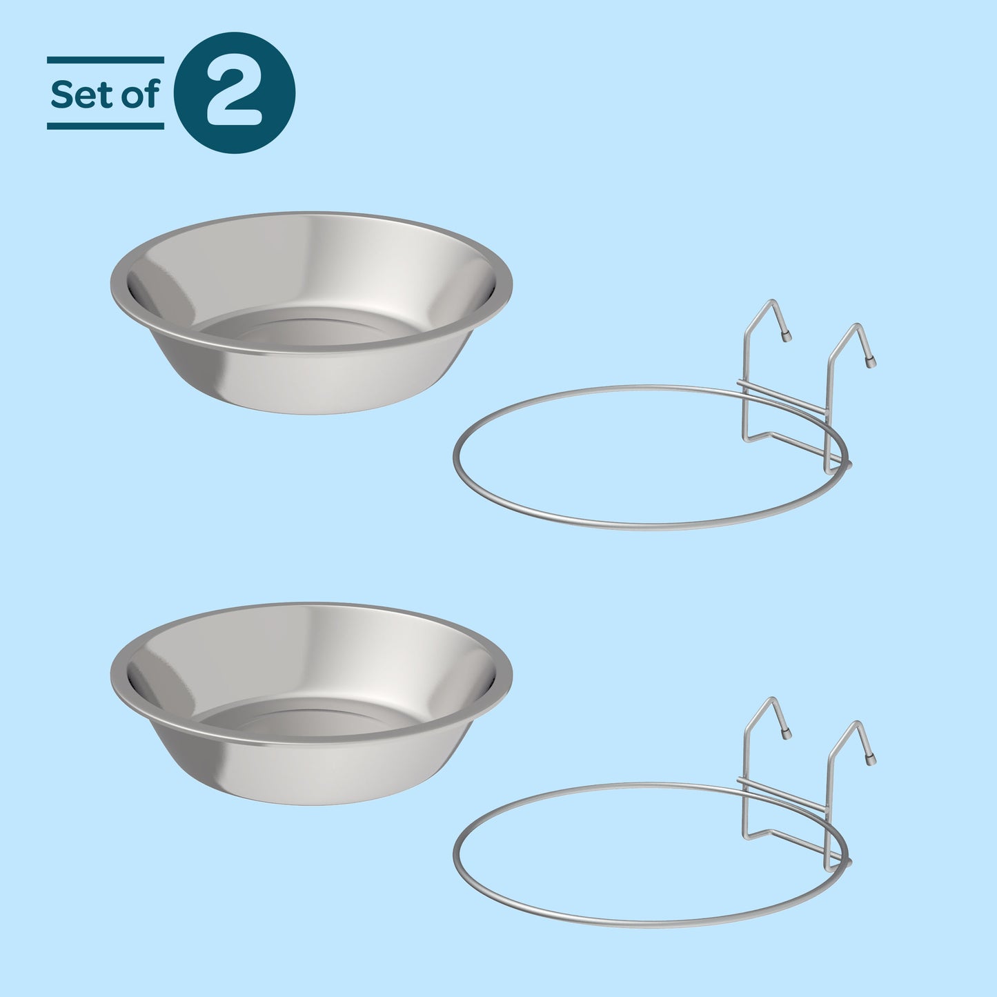 Stainless-Steel Hanging Dog Bowl Set