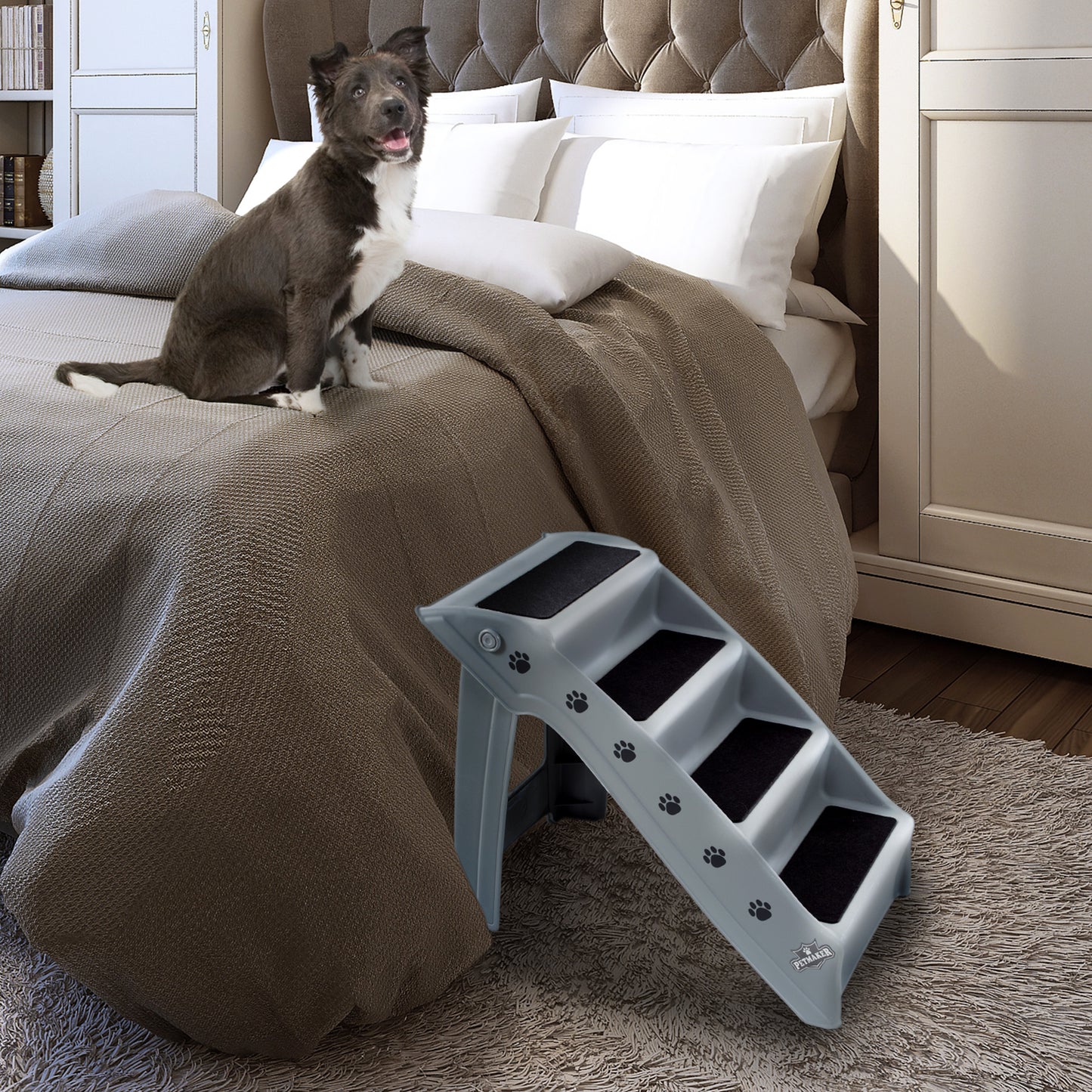 PETMAKER 4-Step Foldable Dog Stairs, Gray