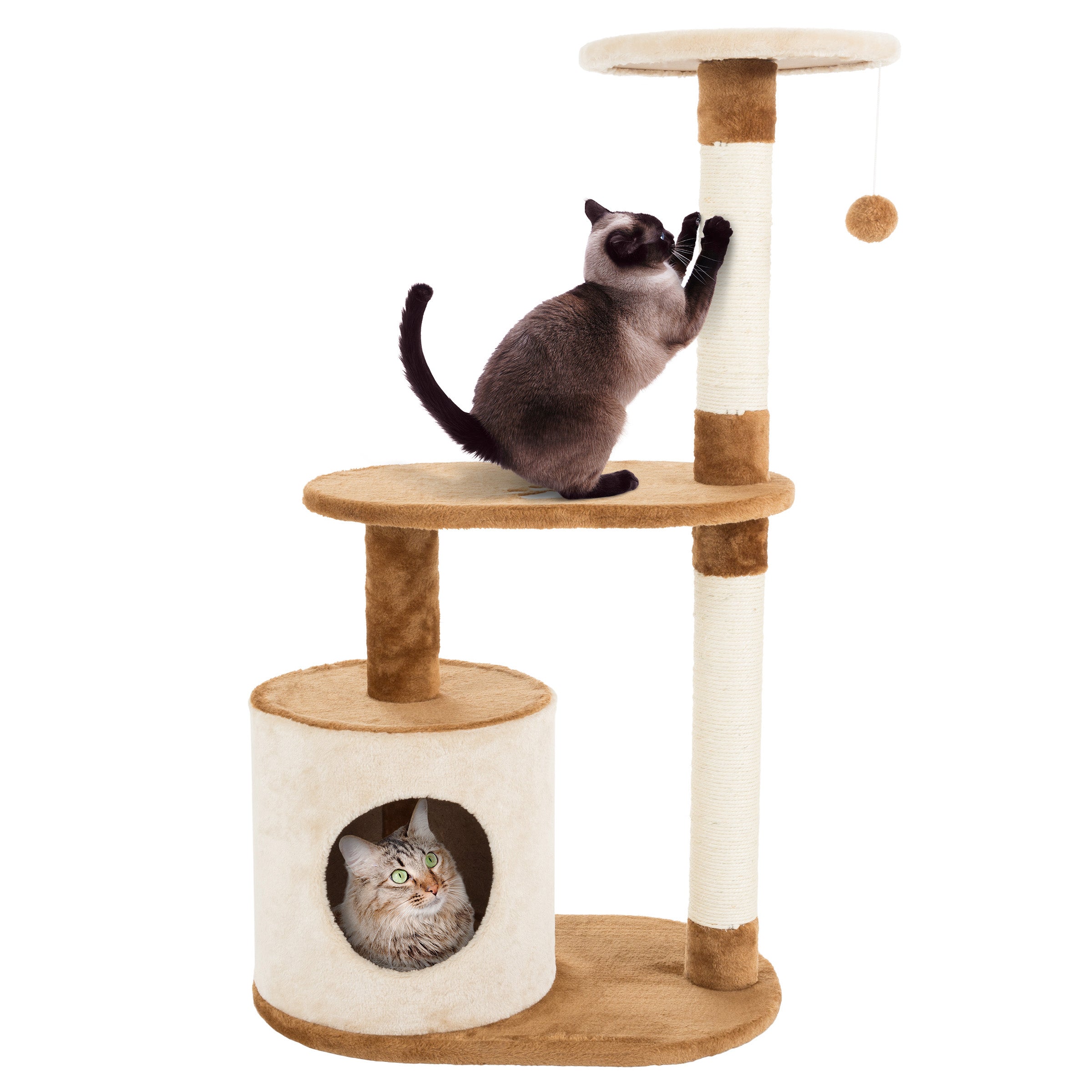 PETMAKER 3 Tier Cat Tree with Napping Perches and Scratching Posts Brown PetMaker