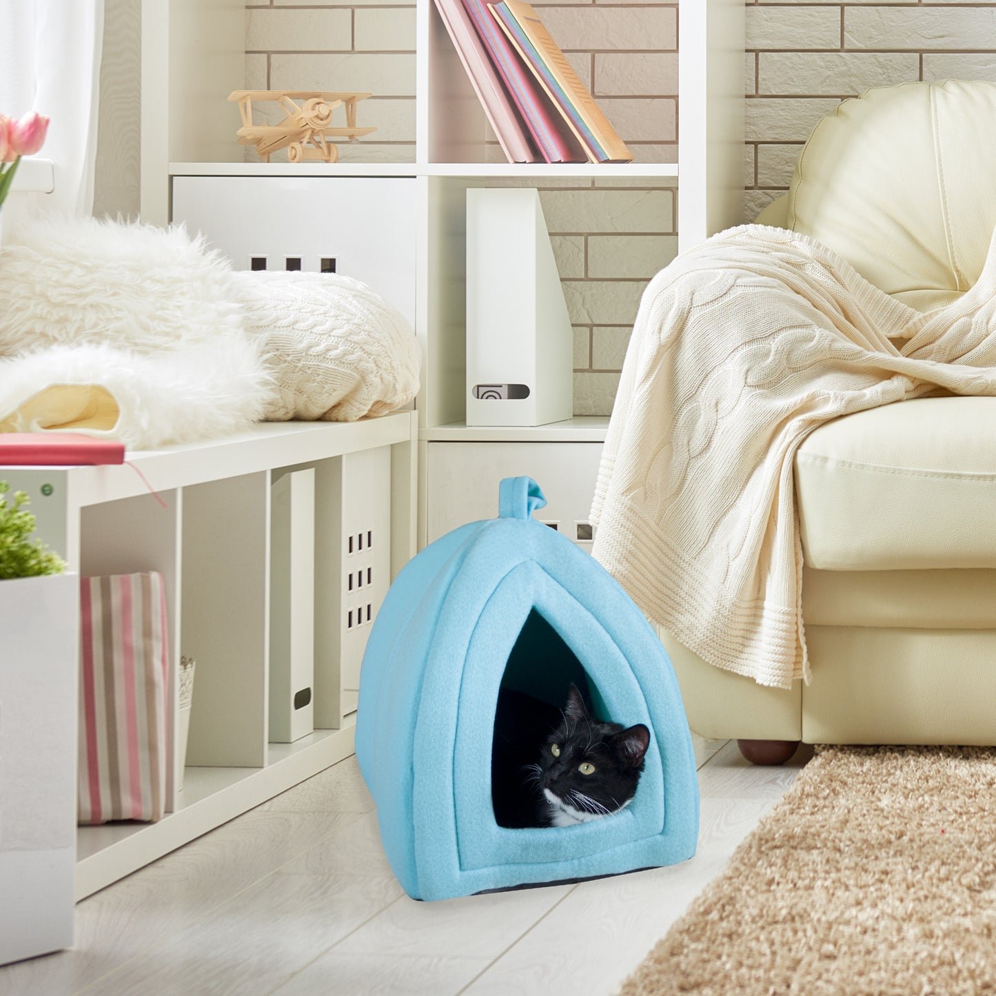 Pet Adobe Cat House for Small Animals, Blue