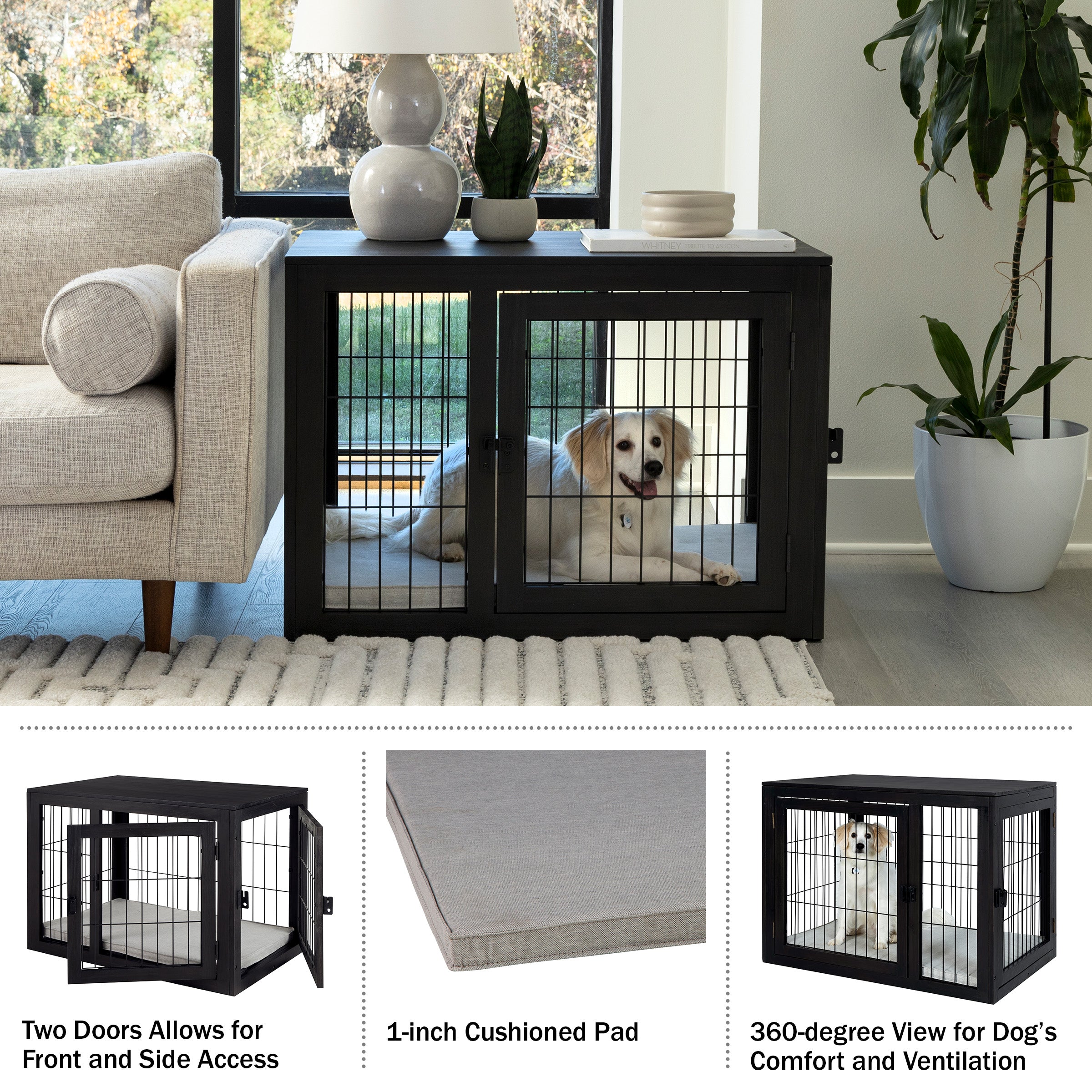 Petmaker Furniture Style Dog Crate Black Medium