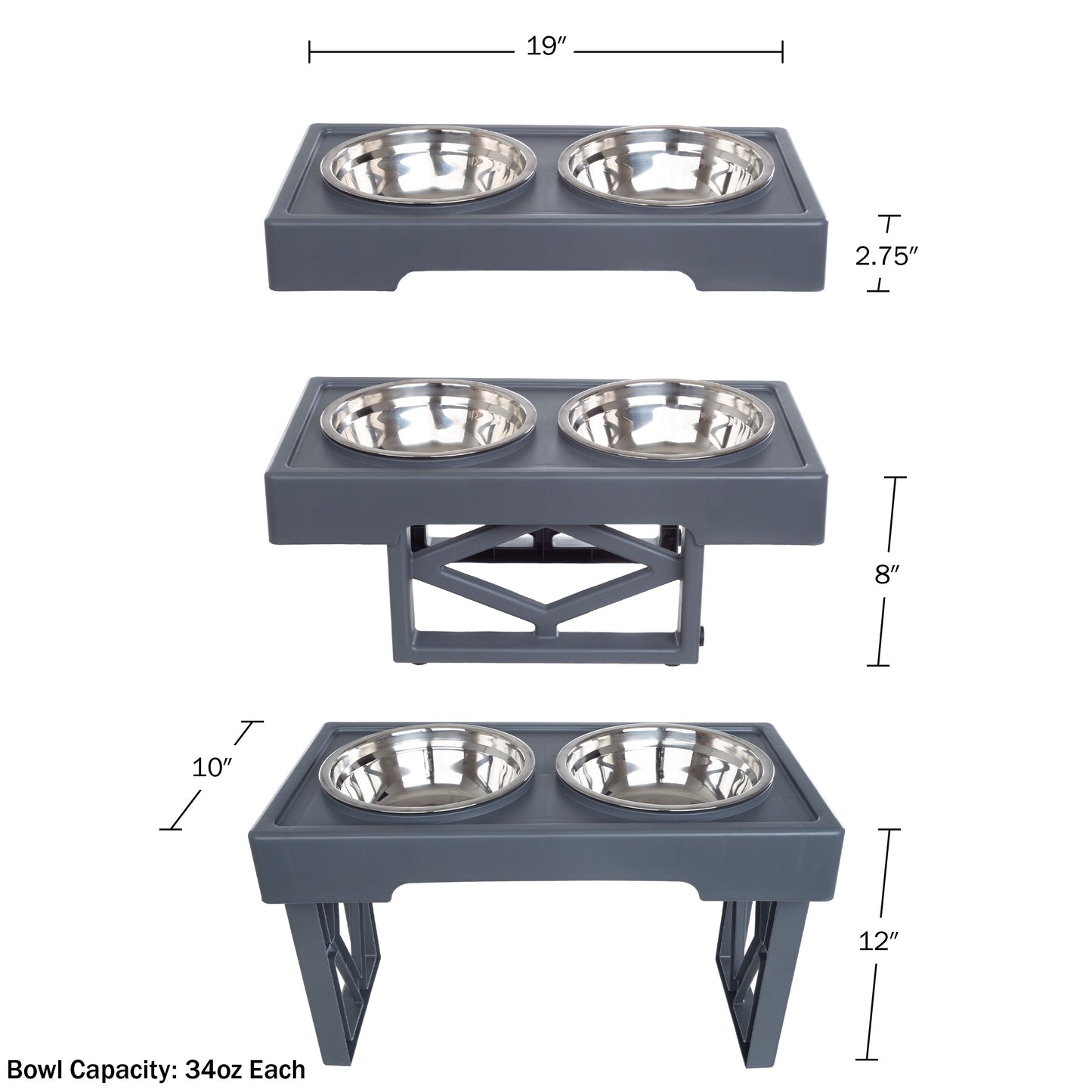 PETMAKER Adjustable Raised Dog Bowl Stand, Gray