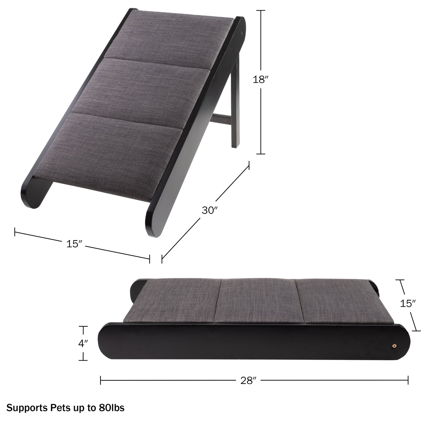 Foldable Wooden Pet Ramp, Black/Gray