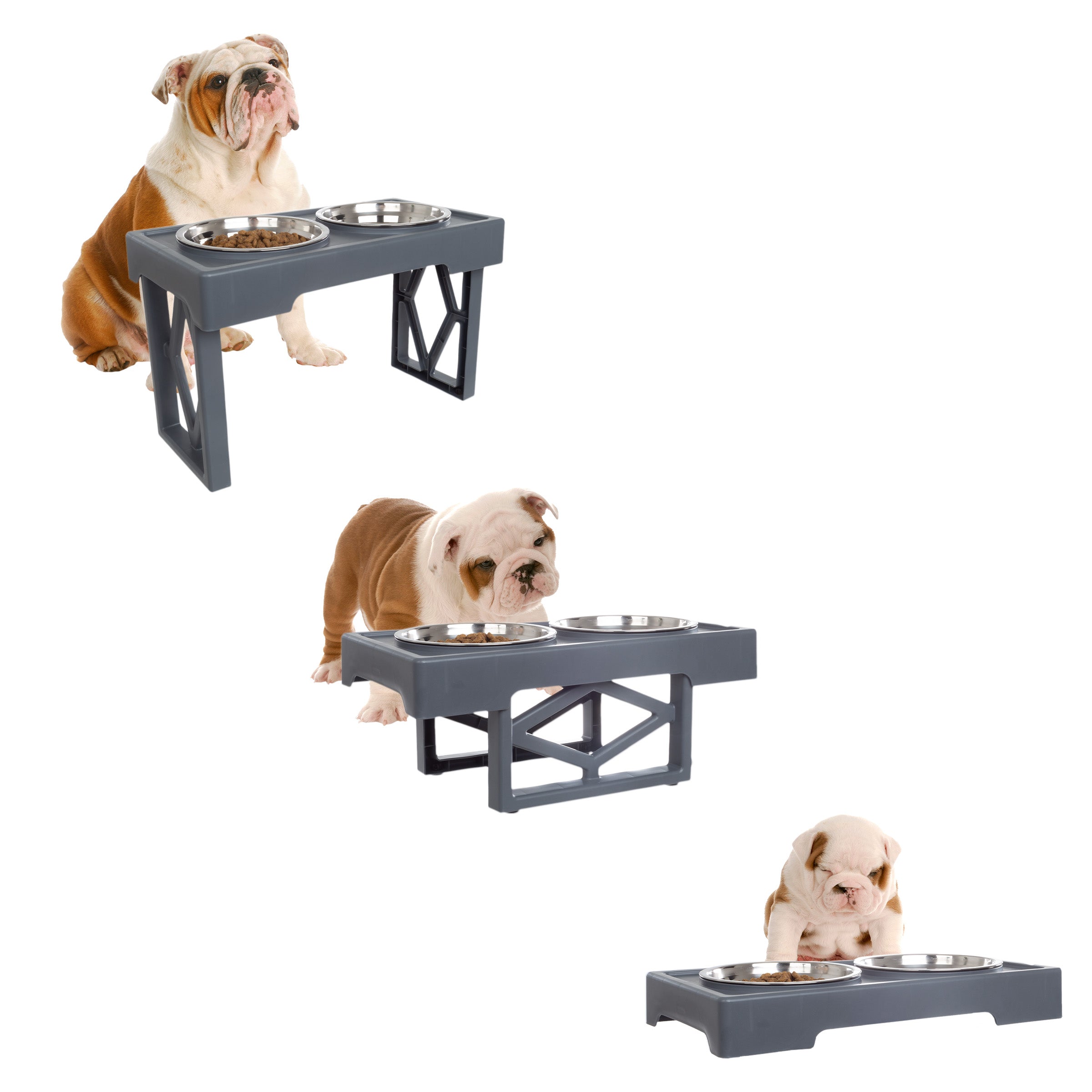 Petmaker Adjustable Elevated Dog Bowl Stand Gray