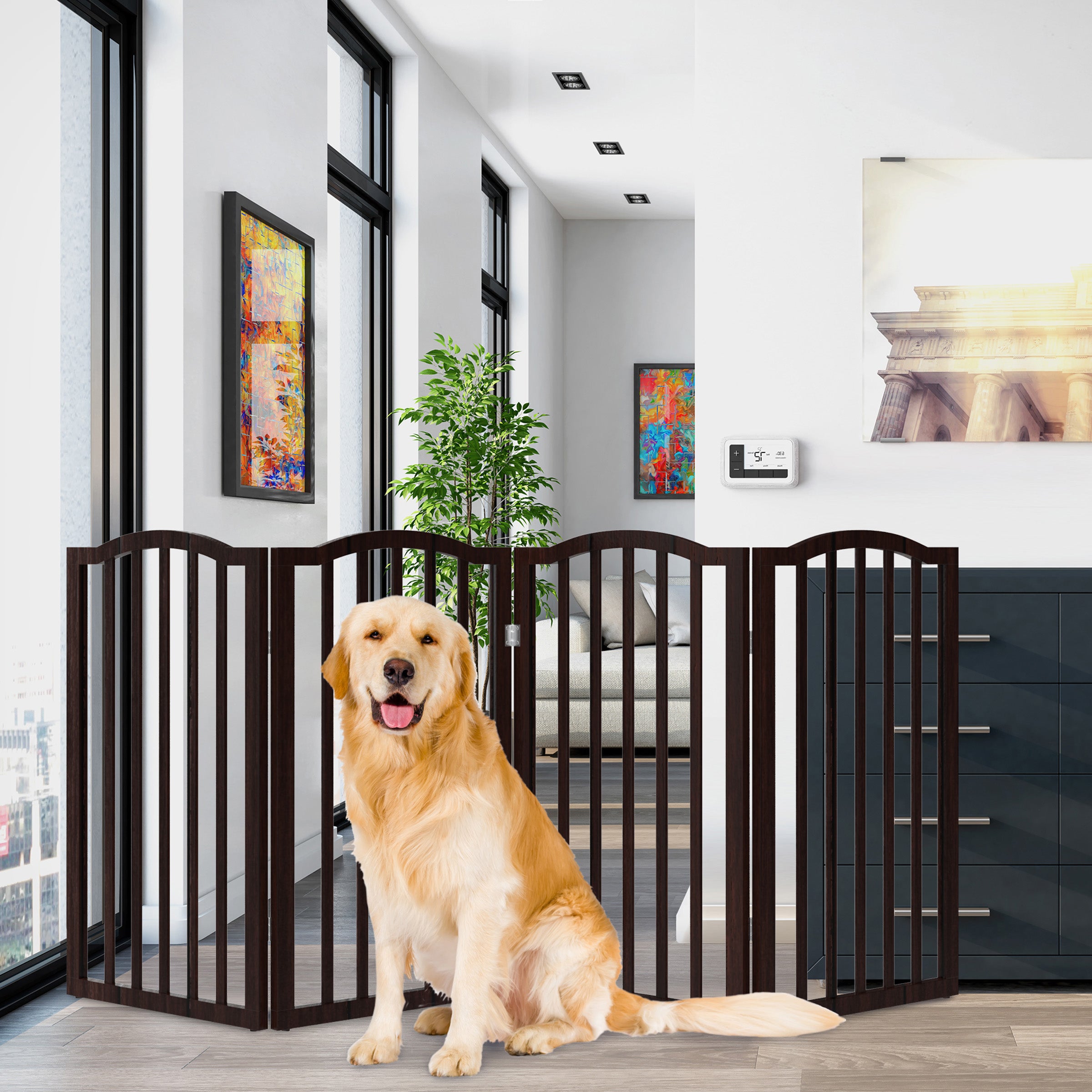 PETMAKER 4-Panel Indoor Foldable Pet Gate for Stairs or Doorways (Brown) –  PetMaker