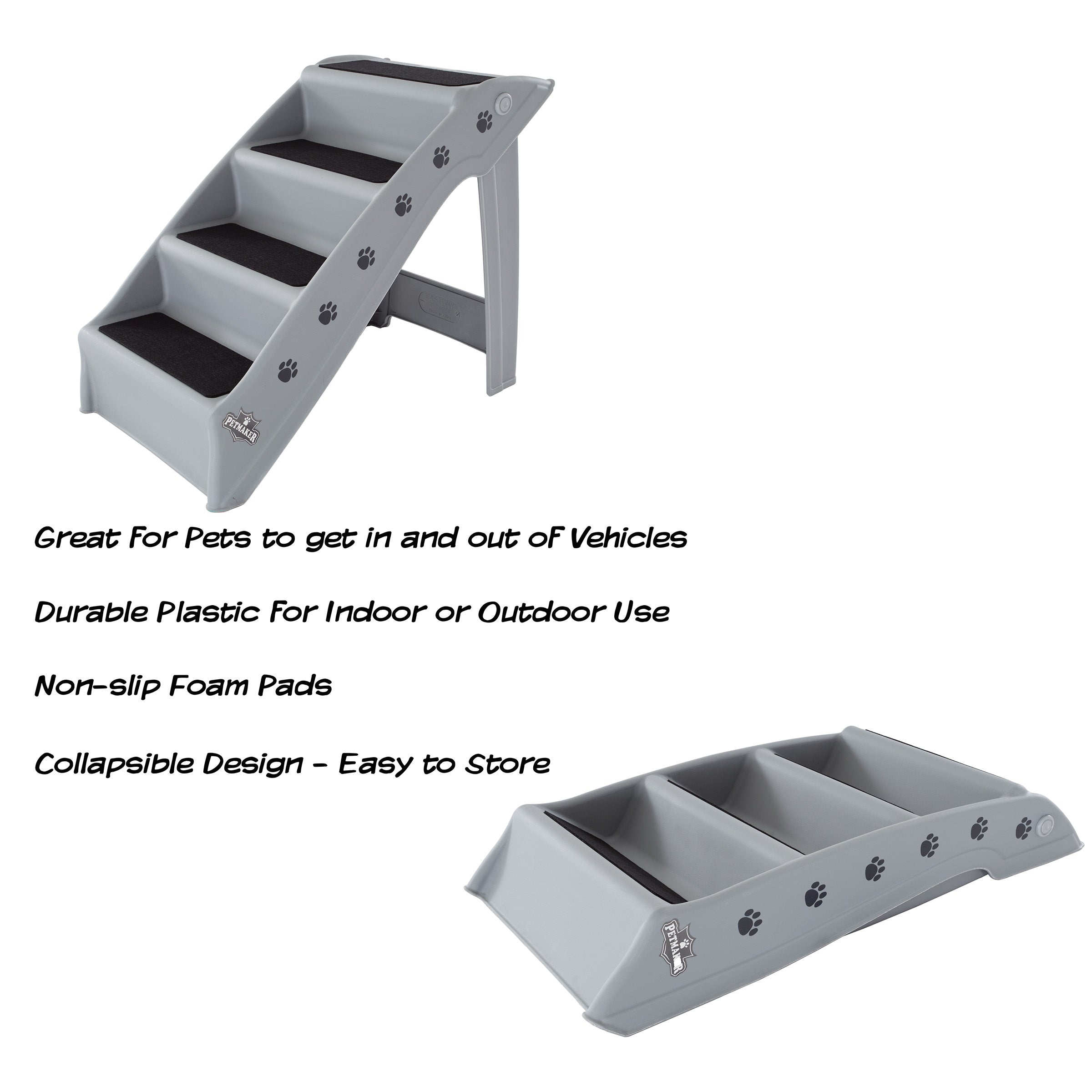 PETMAKER 4 Step Dog Stairs Small Pet Steps for Home or Travel Gray PetMaker