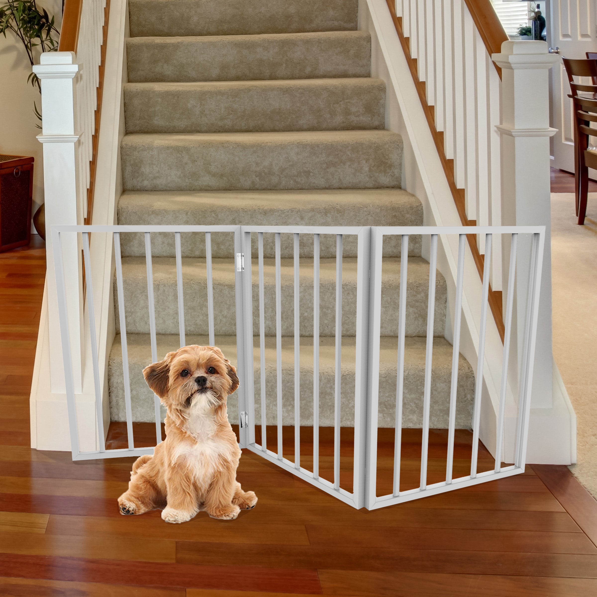 PETMAKER 3-Panel Indoor Foldable Pet Gate for Stairs or Doorways (White) –  PetMaker