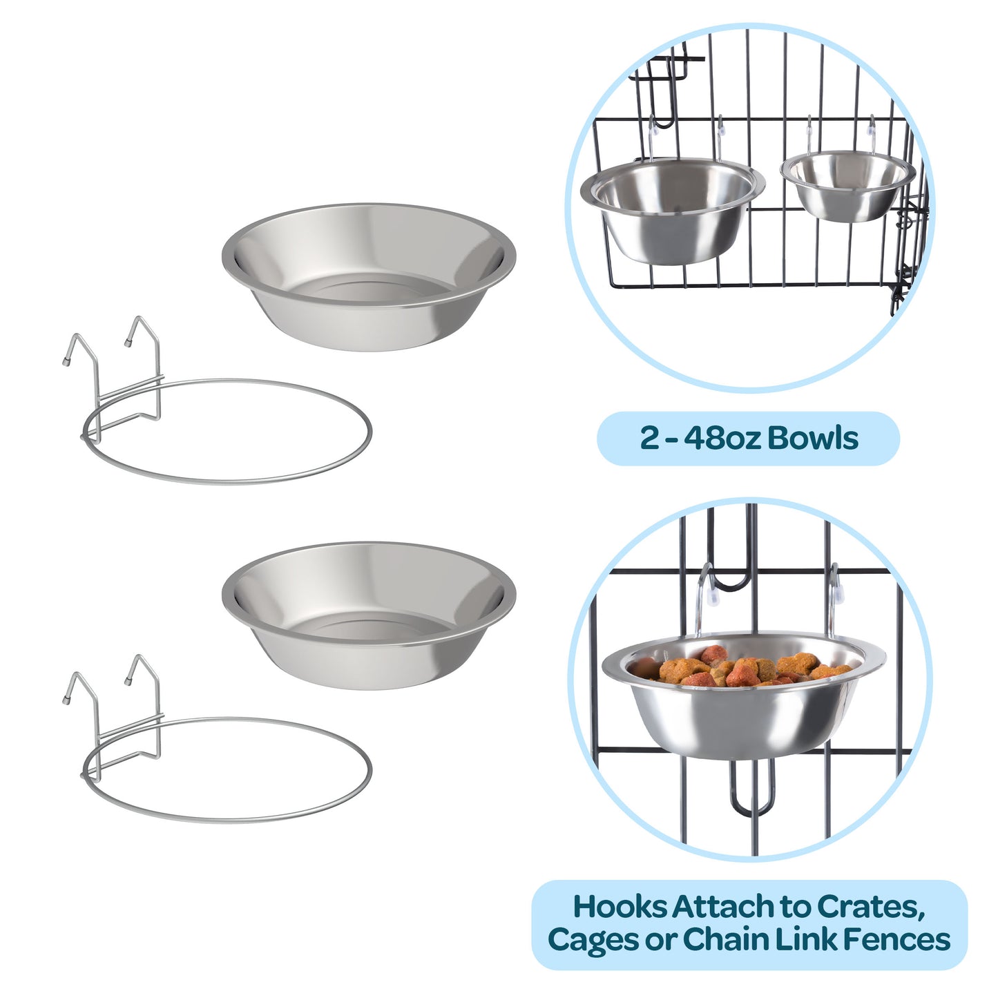 Stainless-Steel Hanging Dog Bowl Set