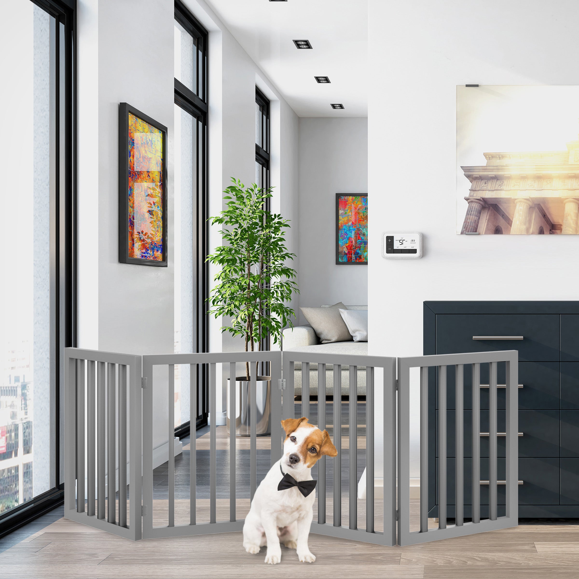 PETMAKER 4 Panel Indoor Foldable Pet Gate for Stairs or Doorways Gray PetMaker