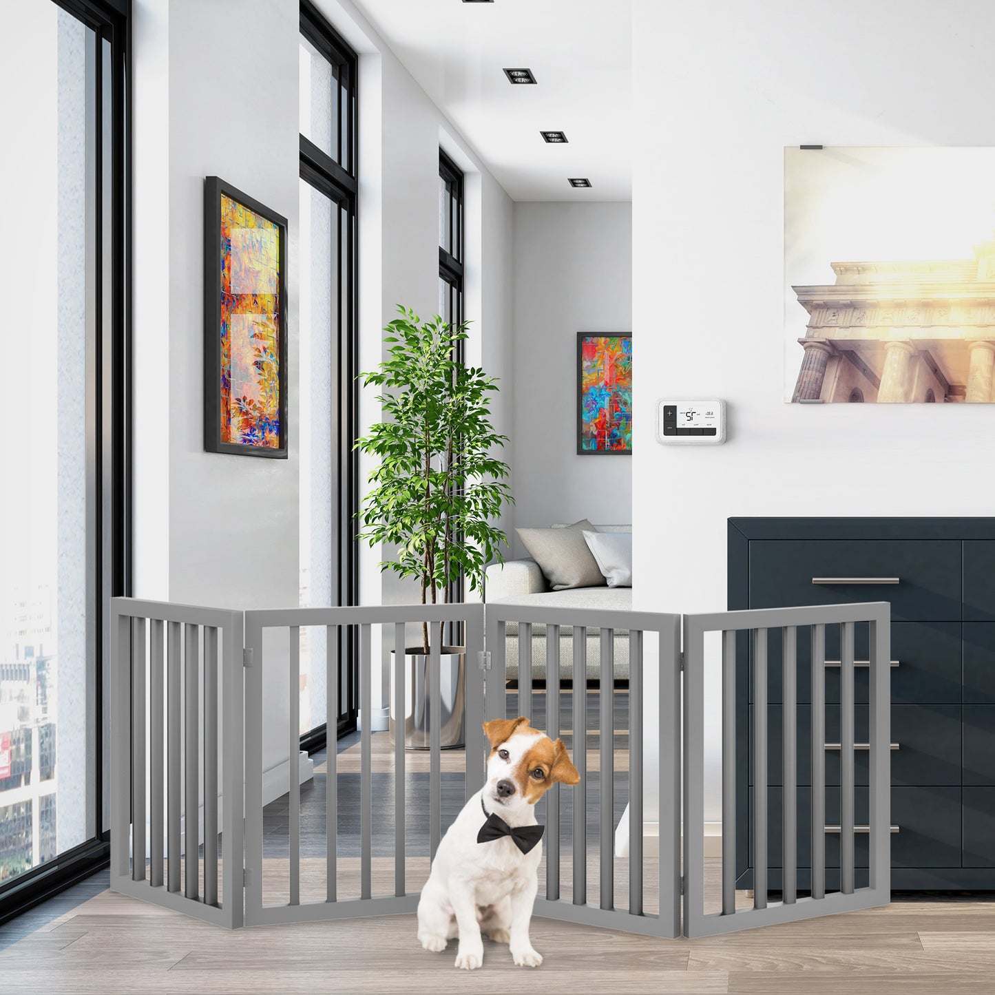 PETMAKER 4-Panel Indoor Foldable Pet Gate, Gray