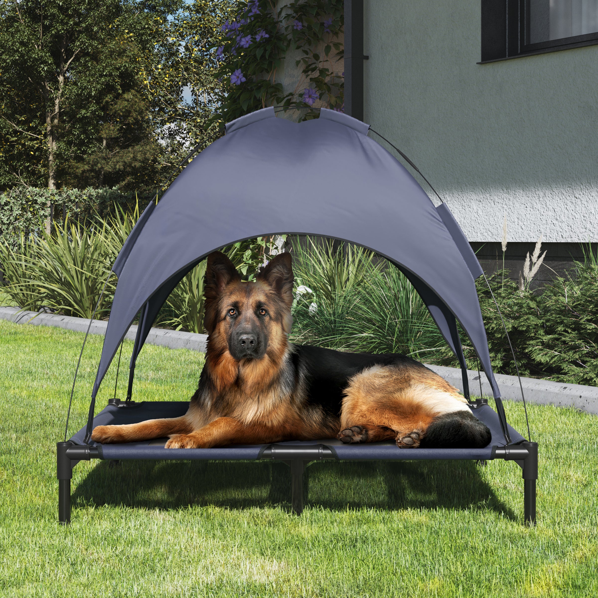 Petmaker Elevated Dog Bed with Canopy Blue Large