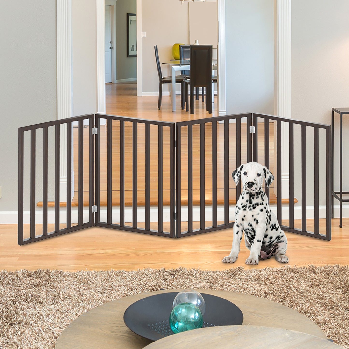 PETMAKER 4-Panel Indoor Foldable Pet Gate, Brown