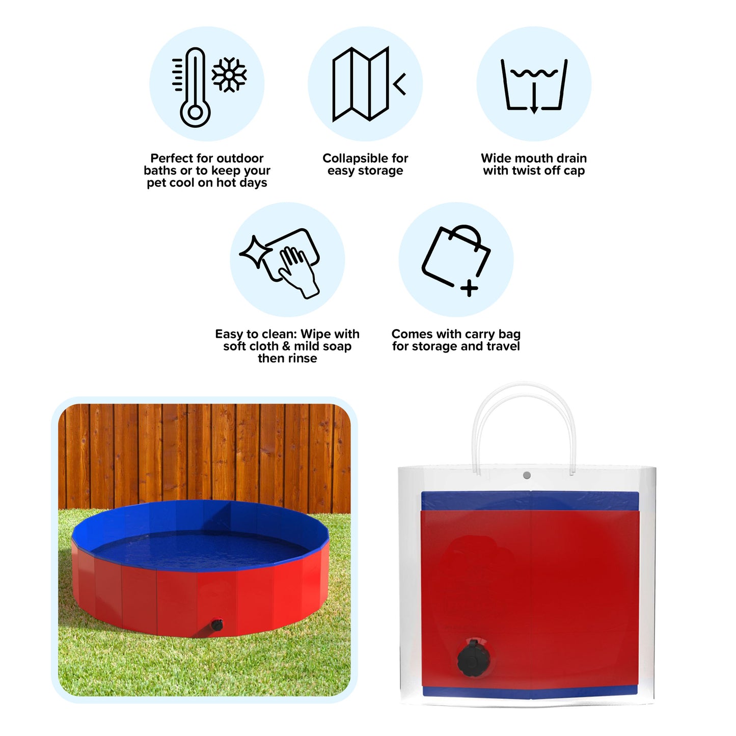 PETMAKER 47x12in Foldable Dog Pool, Red