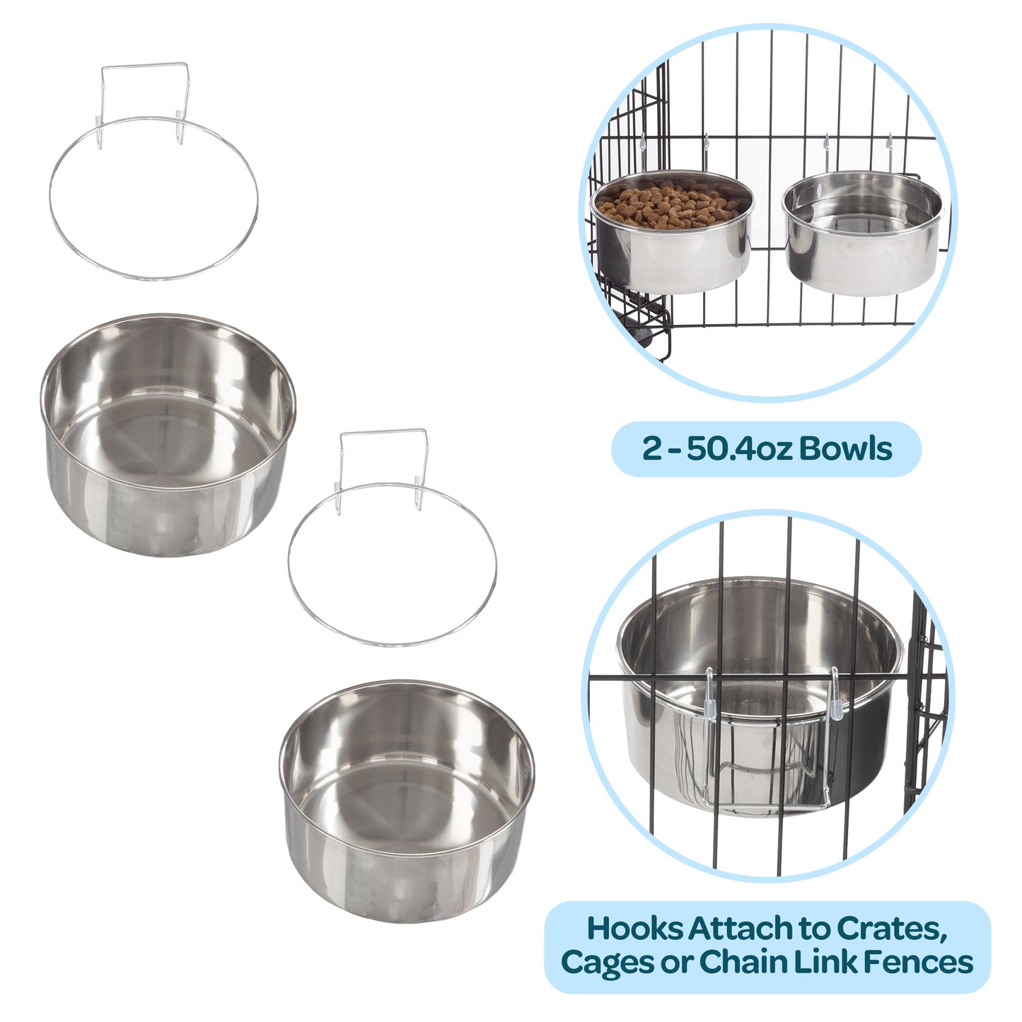 Stainless-Steel Hanging Dog Bowl Set