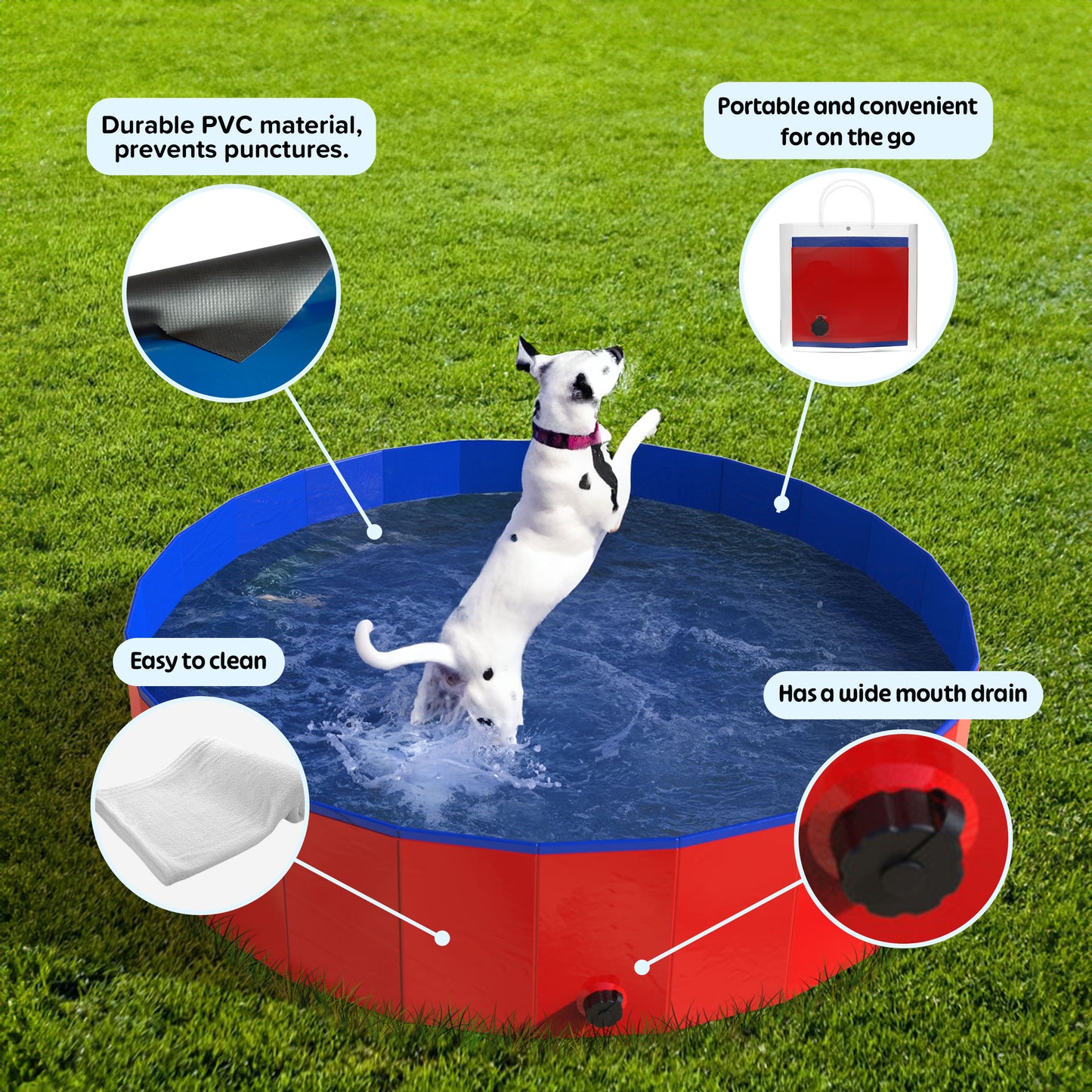 PETMAKER 47x12in Foldable Dog Pool, Red