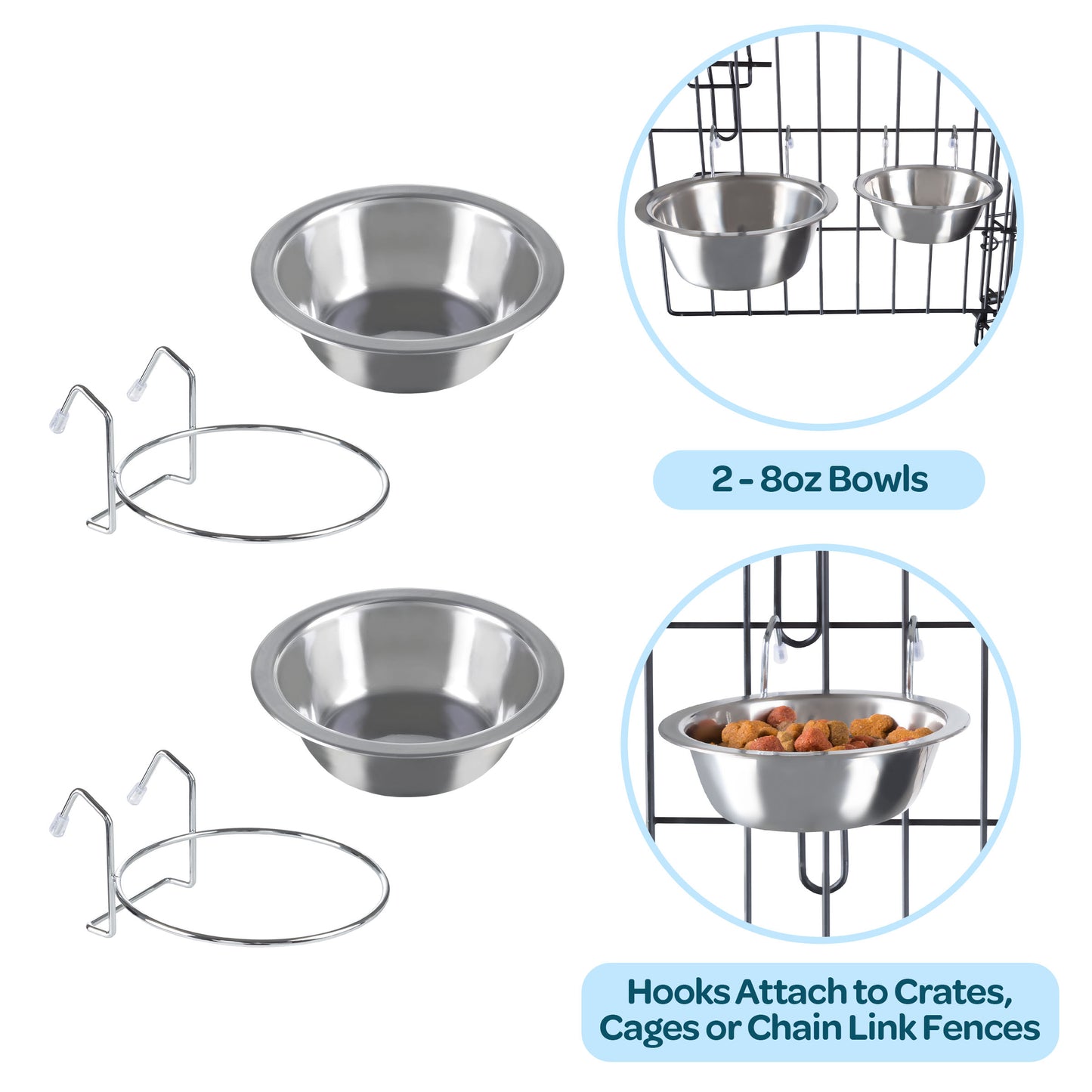 Stainless-Steel Hanging Dog Bowl Set