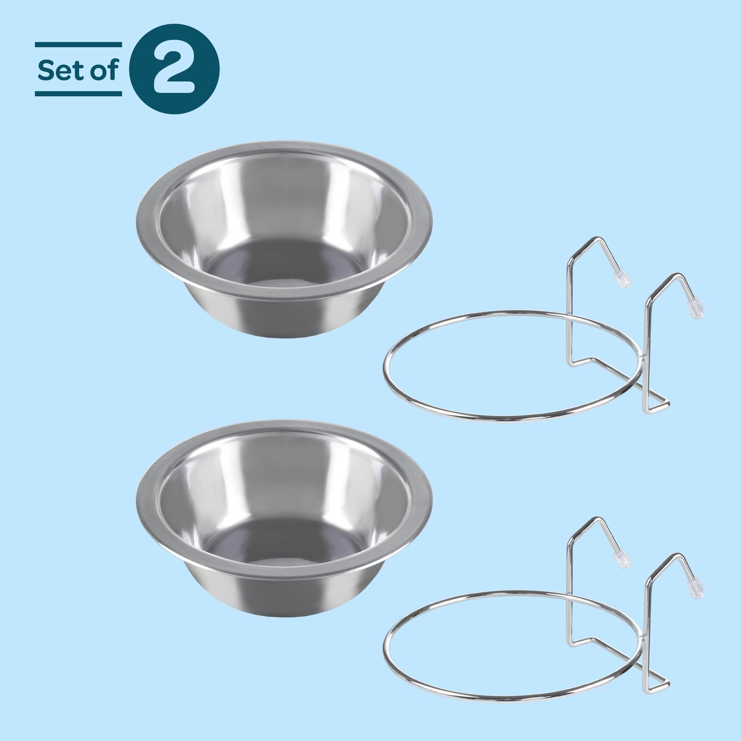 Stainless-Steel Hanging Dog Bowl Set