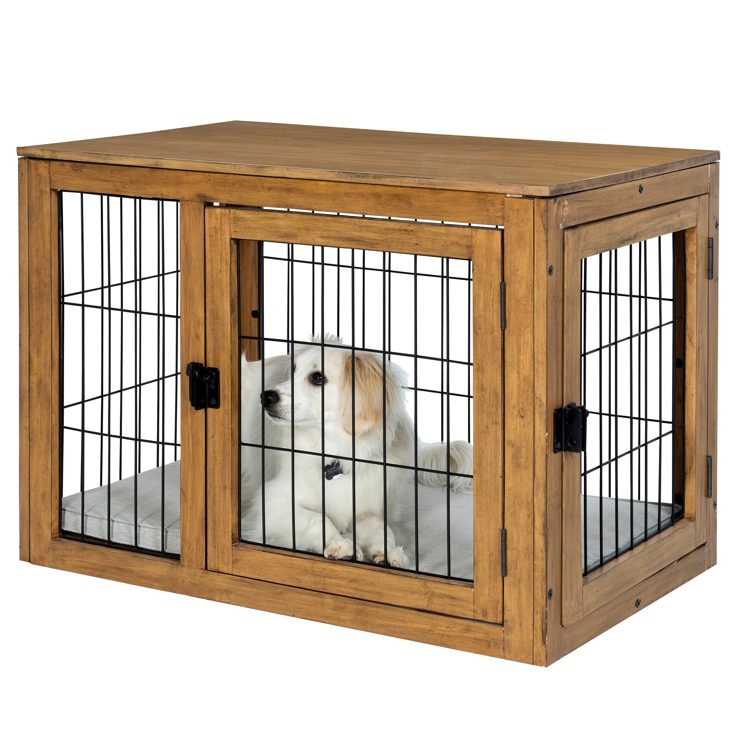 Furniture Style Dog Crate Acacia Wood Kennel for Medium Dogs