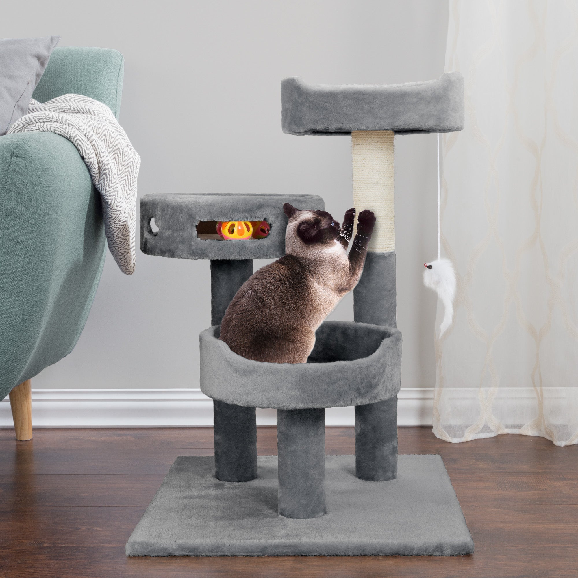 Cat Tree - 3-Tier Tall Cat Tower Condo With 2 Napping Perches, Sisal ...