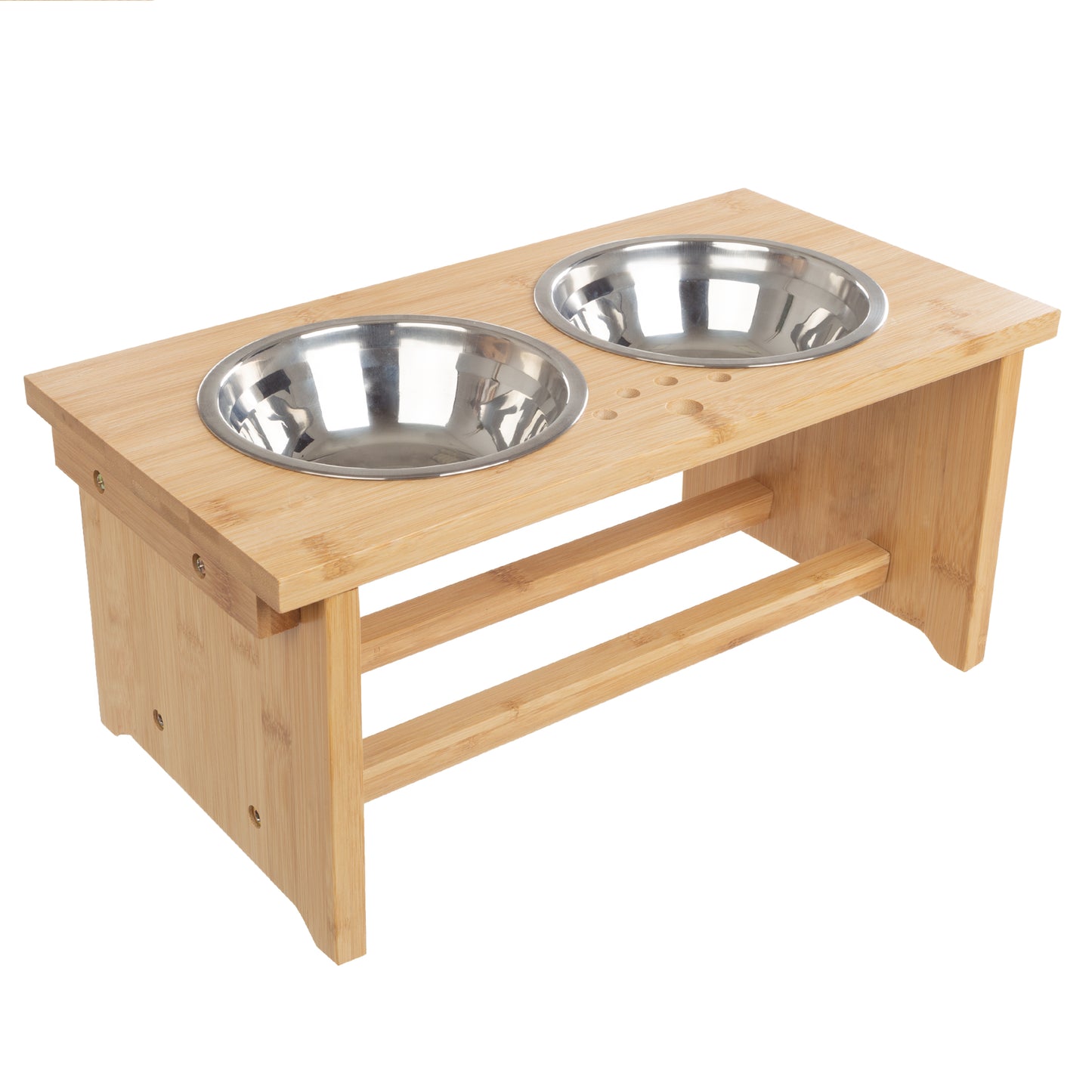 Elevated Wooden Dog Bowl Stand With 2 Stainless Steel Feeder Bowls, Adjustable  Dog Feeder Stand With Food And Water Bowls For Neck Protection - Temu
