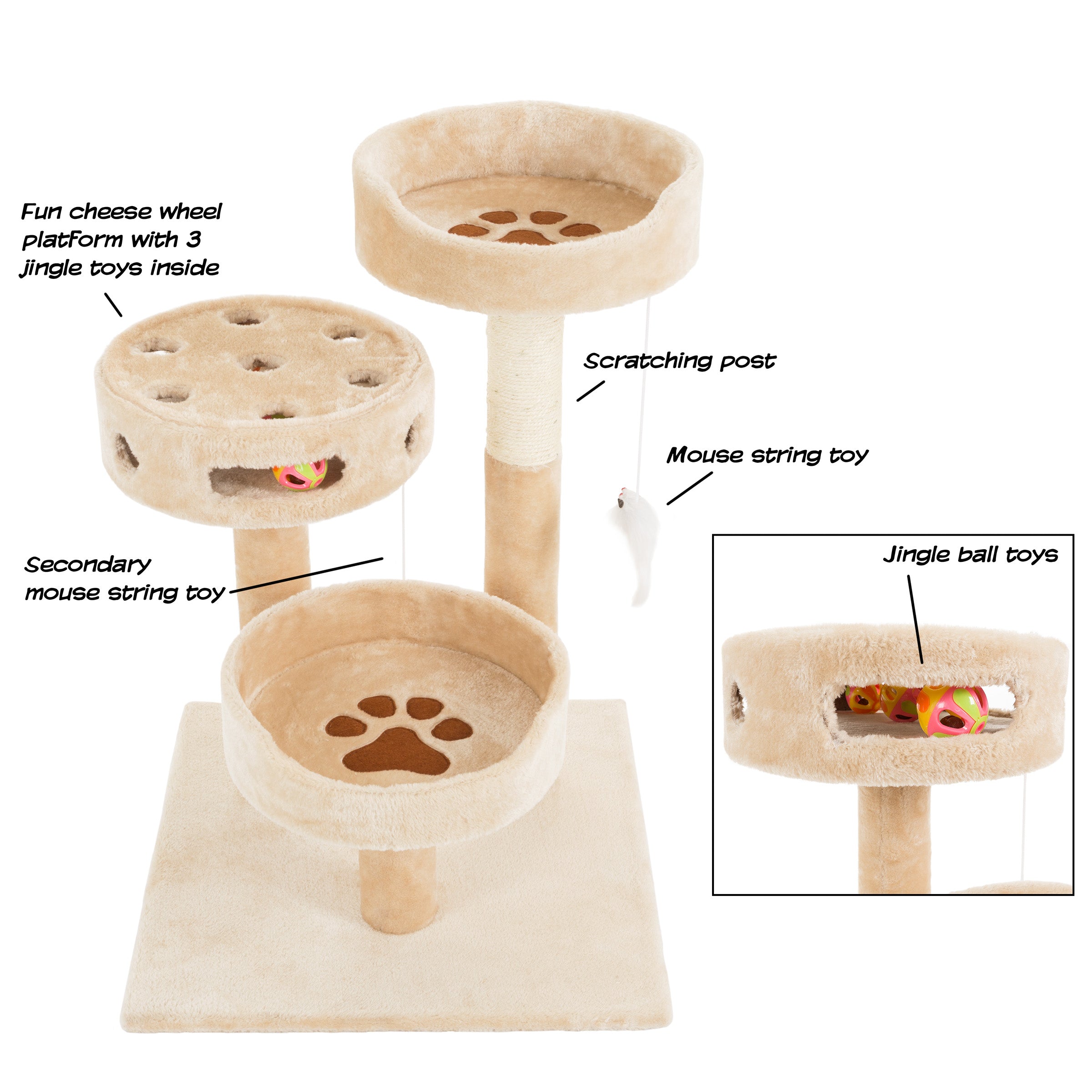 Cat Tree 3 Tier Tall Cat Tower Condo with 2 Napping Perches