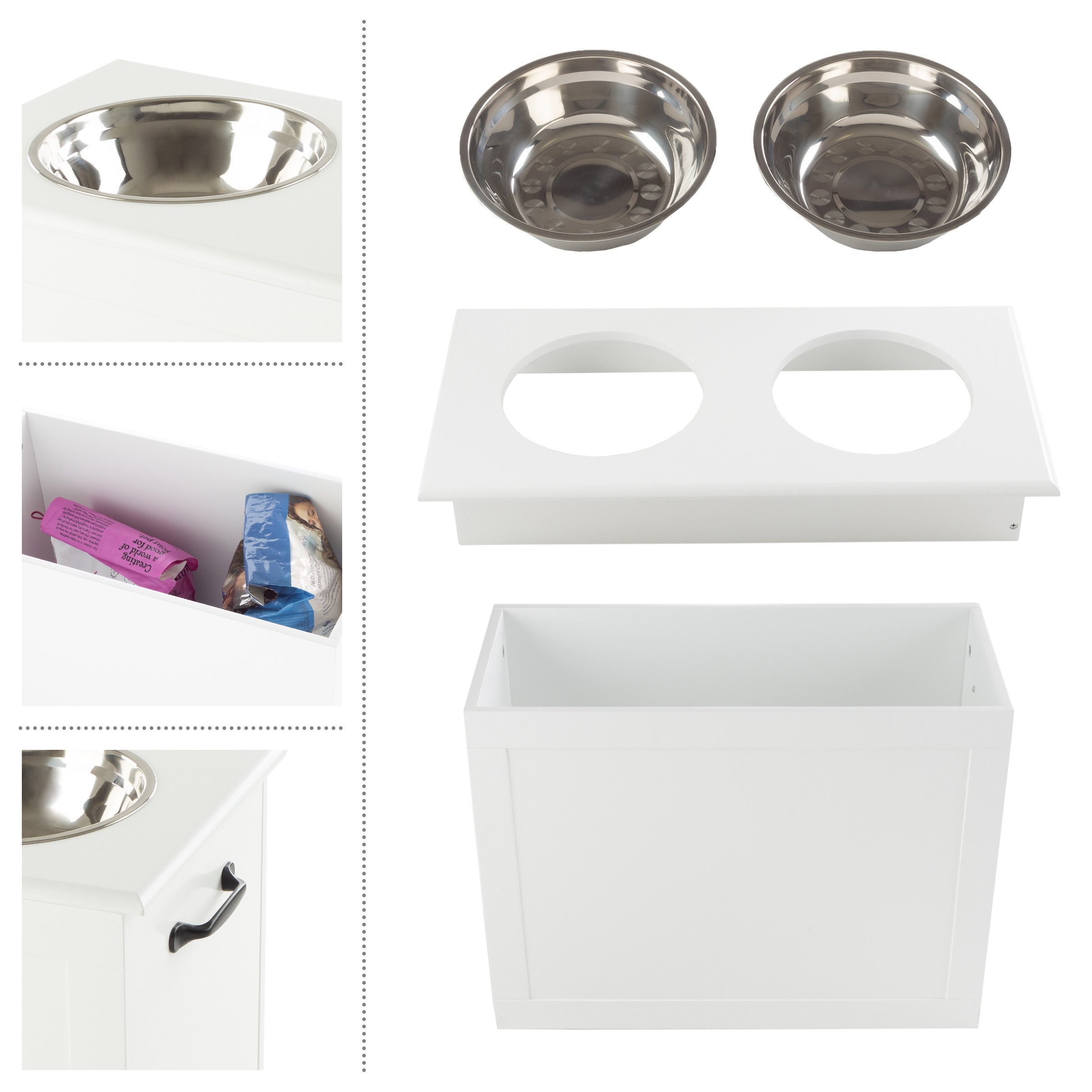 Elevated Dog Bowls with Storage 16 Inch Tall Feeding Tray with